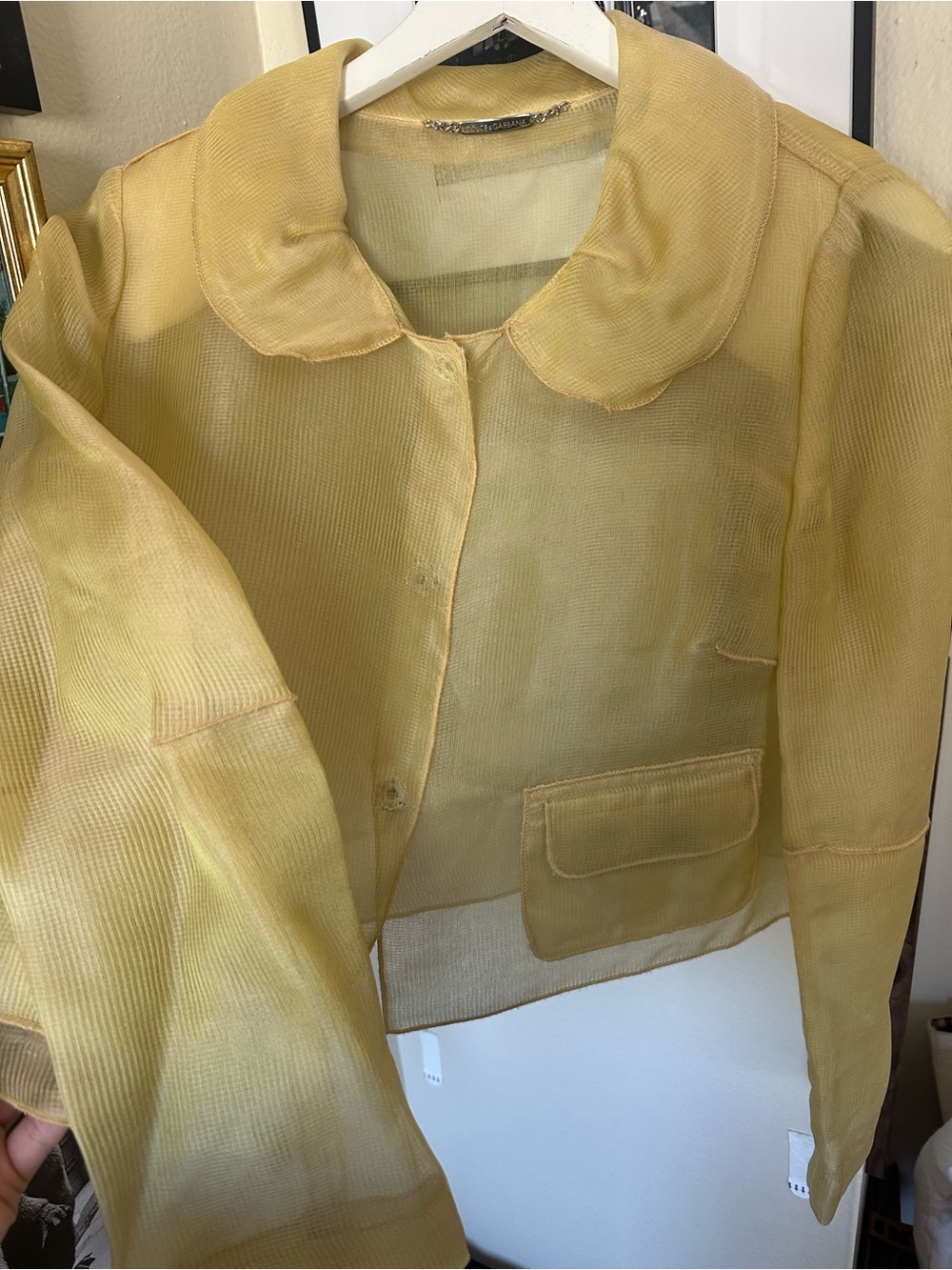 Dolce & Gabbana 100% Silk Organza Cropped Jacket - Sheer Butter Yellow FW08 - Picture 3 of 8